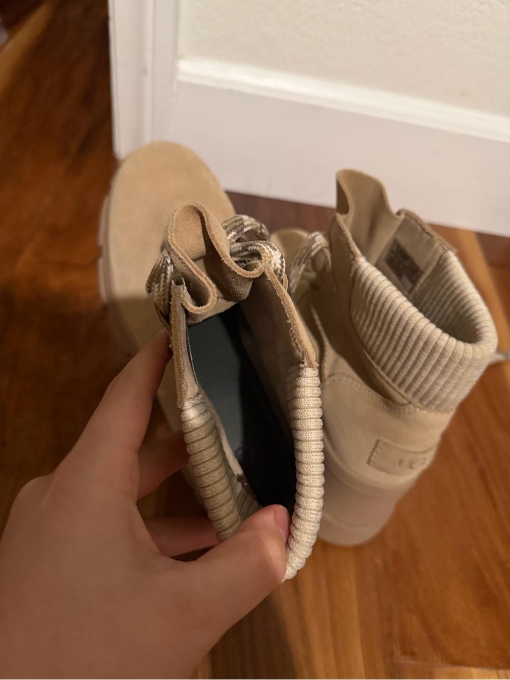 UGG Chunky Lace-Up Heeled Ankle Boots in Tan - Picture 3 of 6